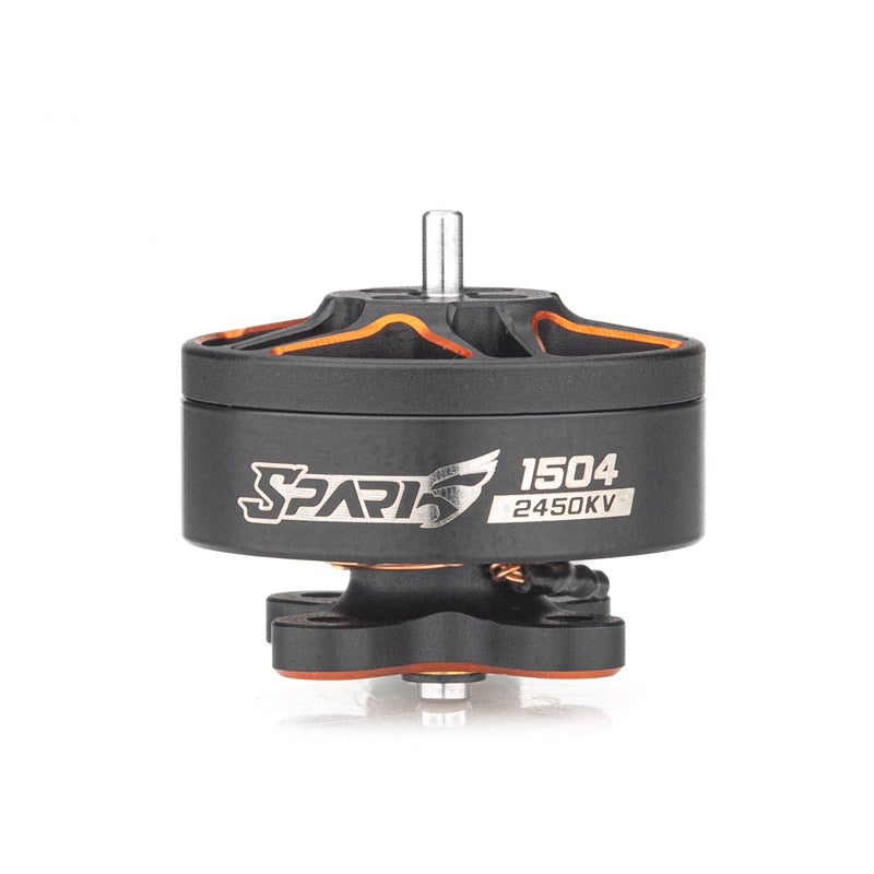 VCI SPARK 1504 brushless motor side view with 1504 2450KV label and shaft