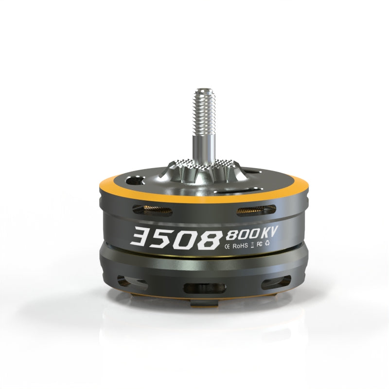 VCI SPARK 3508 motor side view with threaded shaft, 3508 800KV label on black housing