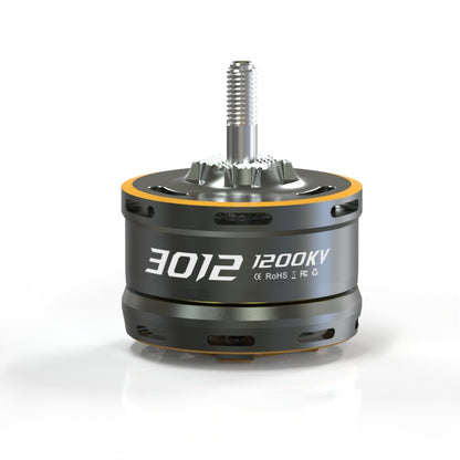 VCI SPARK 3012 Motor close-up showing 3012 can size and 1200KV marking with threaded shaft