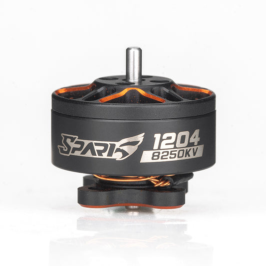 VCI SPARK 1204 brushless motor 8250KV, side profile with SPARK logo and shaft