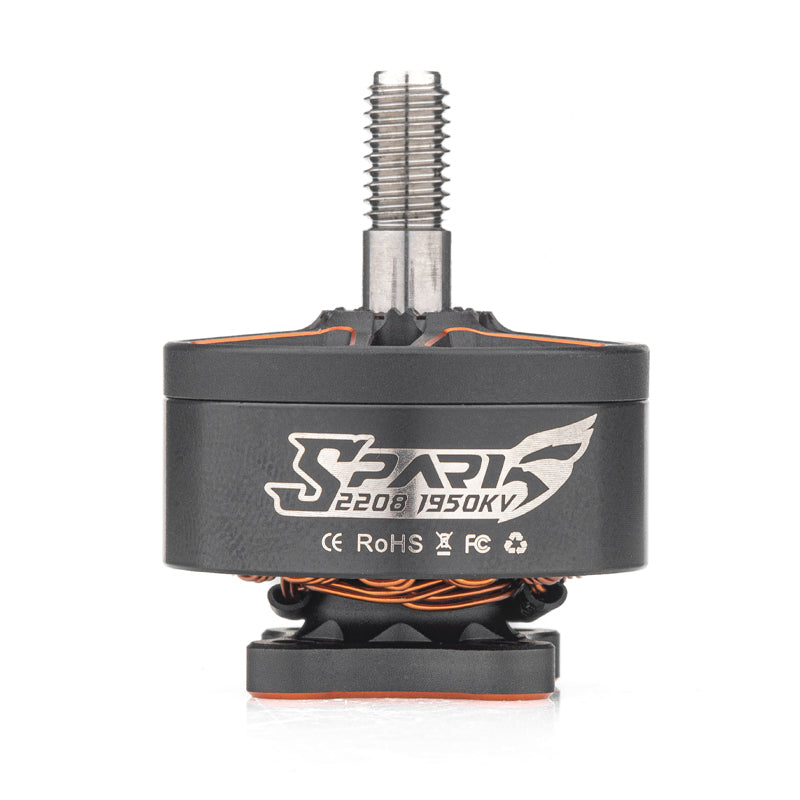 VCI SPARK 2208 brushless motor side view with SPARK 2208 1950KV marking and threaded shaft