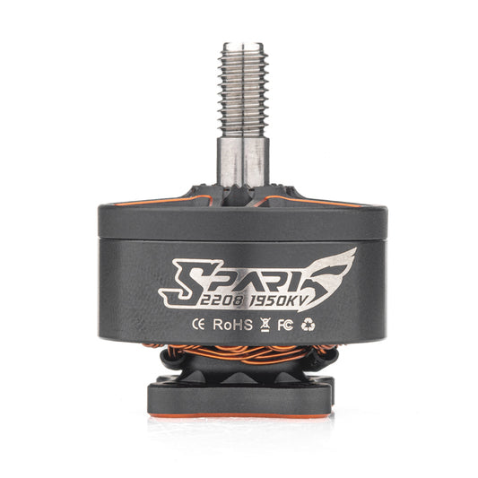 VCI SPARK 2208 brushless motor side view with SPARK 2208 1950KV marking and threaded shaft