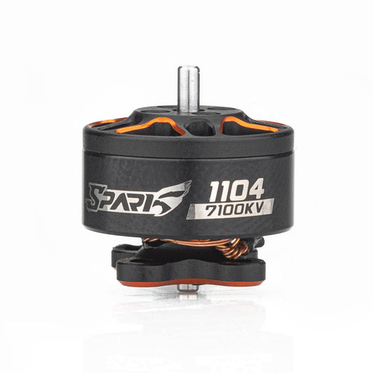 VCI SPARK 1104 FPV brushless motor, side view with 1104 7100KV label and exposed copper windings
