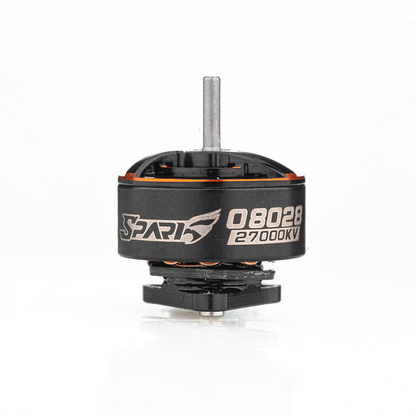 VCI SPARK 08028 micro brushless motor, side view showing 08028 label and shaft