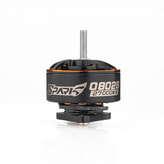 VCI SPARK 08028 micro brushless motor, side view showing 08028 label and shaft