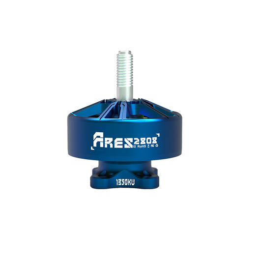 VCI ARES 2808 1350KV brushless motor side view with blue housing and threaded shaft