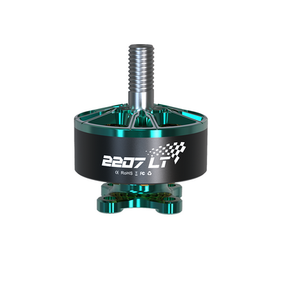 Green VCI 2207LT brushless motor side profile with 2207 LT logo and threaded M5 shaft