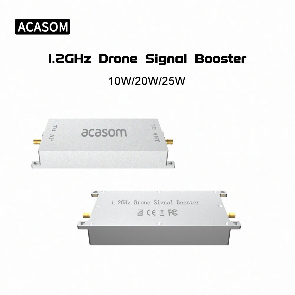 ACASOM 1.2GHz Drone Signal Booster, Drone signal booster for 4G and 1.2GHz frequencies, with 25W power and 36dB gain from ACASOM.