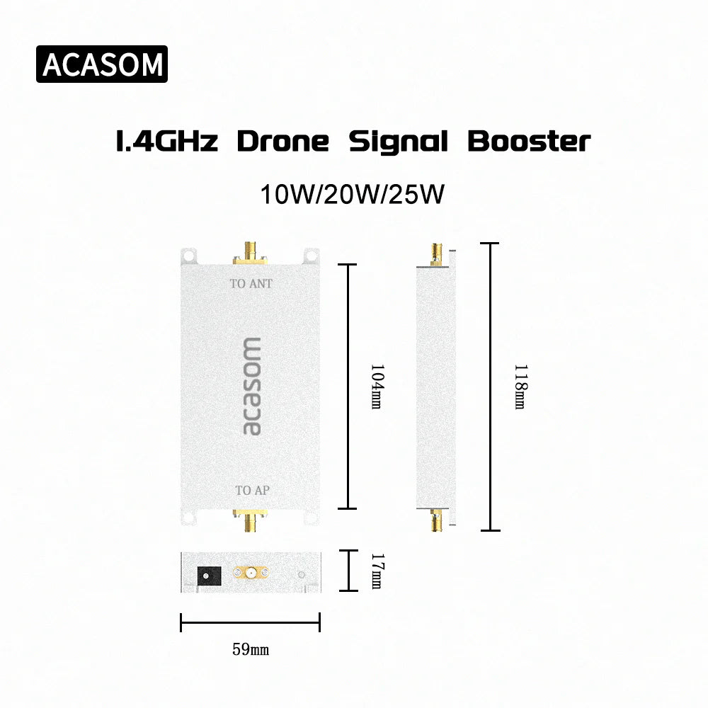 ACASOM 1.4GHz Drone Signal Booster, ACASOM drone signal booster boosts signals up to 25W for antennas with an aperture of 59mm.