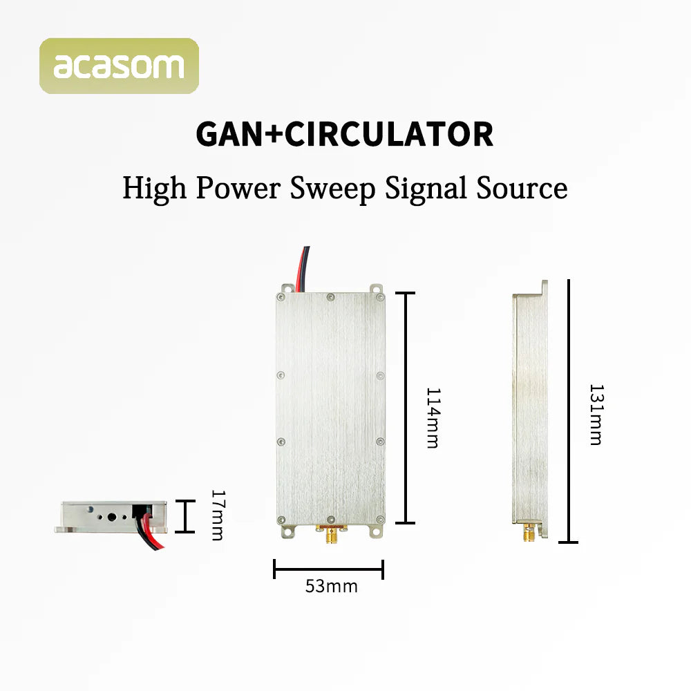 ACASOM 1050M-1250M GaN Power Module, GaN Power Module features a circulator with high power sweep signal source, 7.1 inches, and 53mm size.