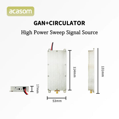 ACASOM signal source with GAN and circulator shield for drone FPV jamming, offering powerful signals up to 50W/60W.