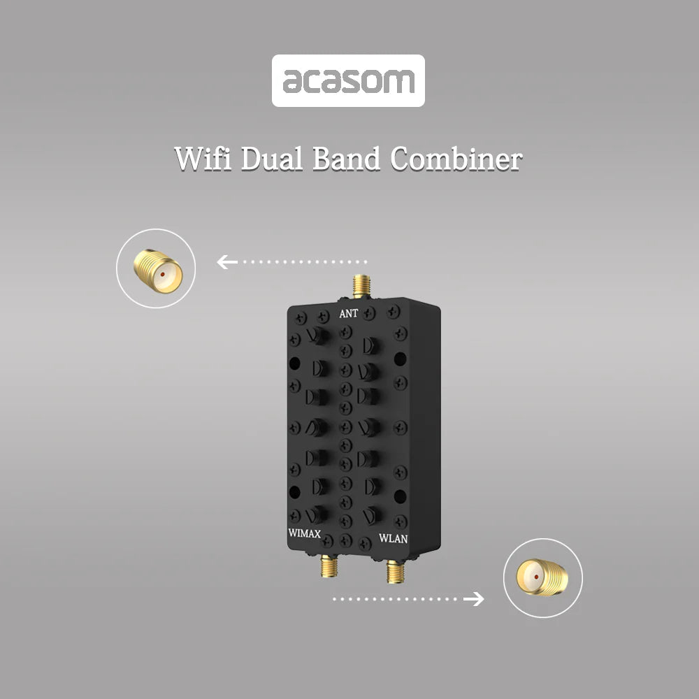 ACASOM 2.4G/5.8GHz SMA Duplexer, A dual-band cavity diplexer for WiFi applications, supporting 2.4G and 5.8GHz frequencies