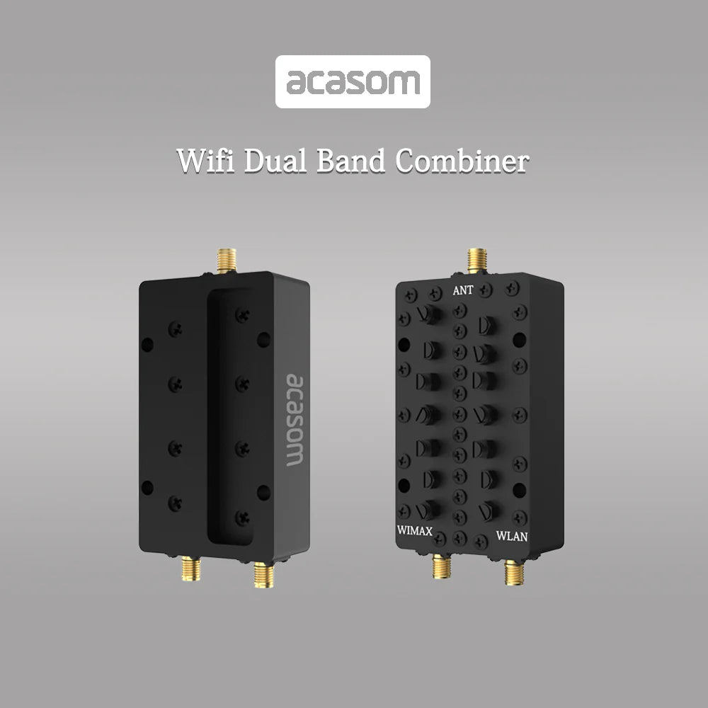 ACASOM 2.4G/5.8GHz SMA Duplexer, Combines dual-band WiFi and WiMAX signals for WLAN applications using ACASOM 2.4GHz/5.8GHz SMA Duplexer.