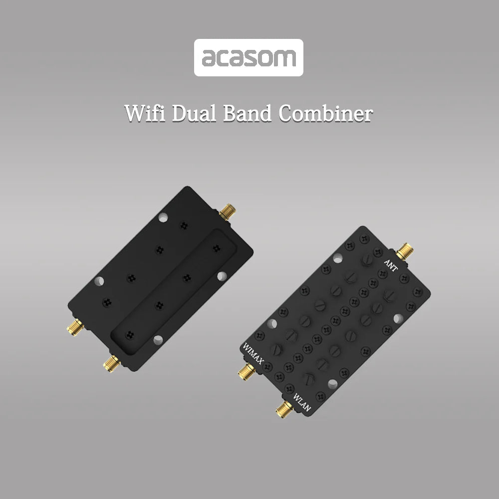 ACASOM 2.4G/5.8GHz SMA Duplexer, ACASOM Wi-Fi antenna combines signals for 2.4GHz and 5.8GHz frequencies with SMA connections.