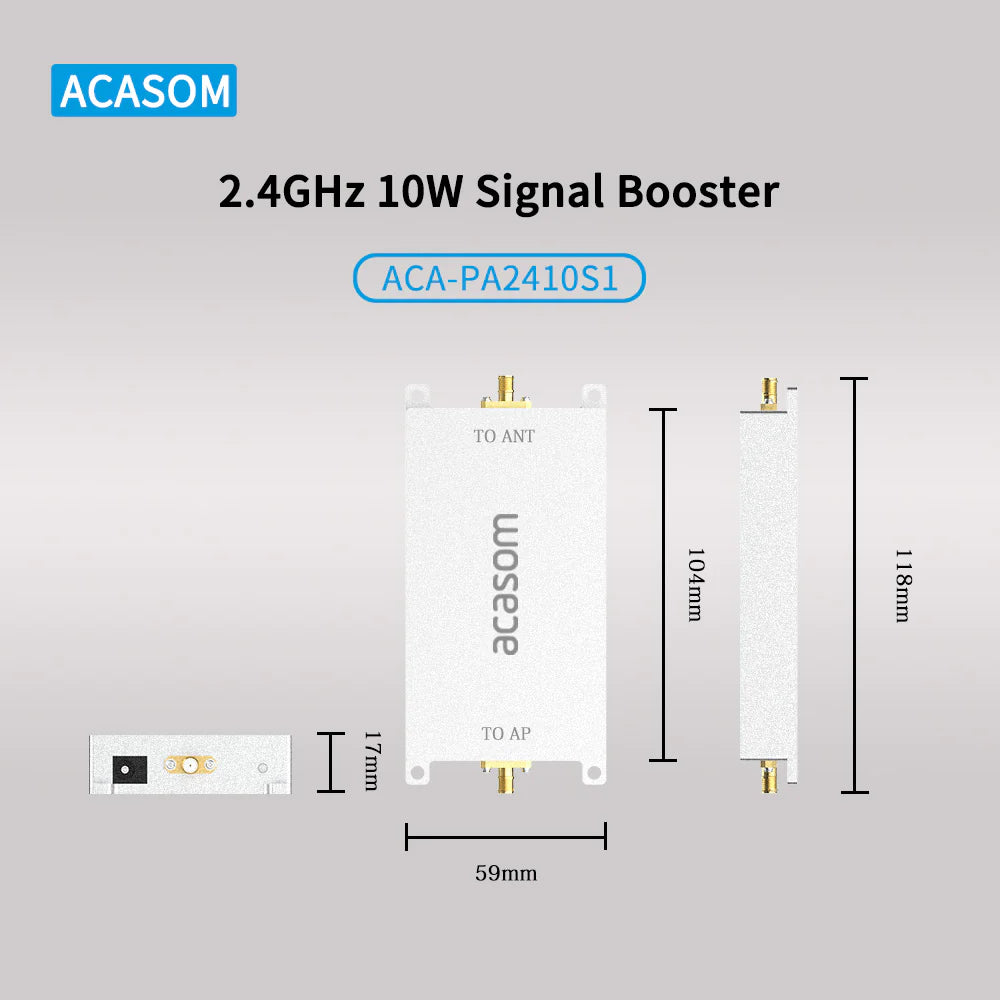 ACASOM 2.4GHz Amplifier, ACASOM 2.4GHz Signal Booster, Boosts weak signals up to 20m, ideal for WiFi and cordless phones.