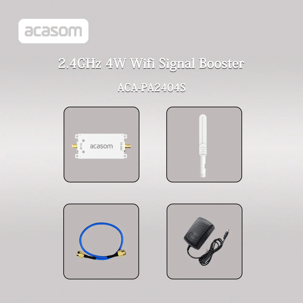 ACASOM 2.4GHz 4W Wifi Signal Booster, Acasom 2.4 GHz Wi-Fi signal booster for expanding wireless network coverage.
