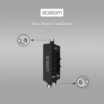 The ACASOM 2.4/5.8GHz WIFI dual-band combiner/multiplexer/cavity diplexer supports both frequencies and features an N-F connector.