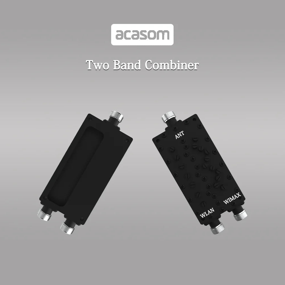 ACASOM 2.4/5.8GHz WiFi dual band combiner/multiplexer/cavity diplexer for 2.4GHz and 5.8GHz signals with N-F connectors.