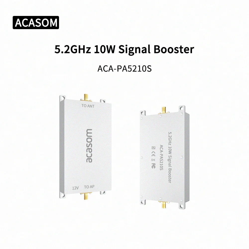 ACASOM 5.8G 5.2G Drone Signal Booster, Operates within a 12V to 24V input range, providing flexibility for various setups and power sources.