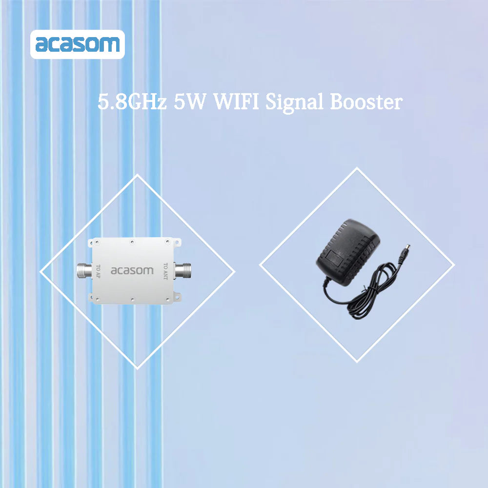 ACASOM 5.8GHz 5W Wifi Signal Booster, Wi-Fi signal booster amplifies weak signals up to 300 Mbps for reliable online experience.