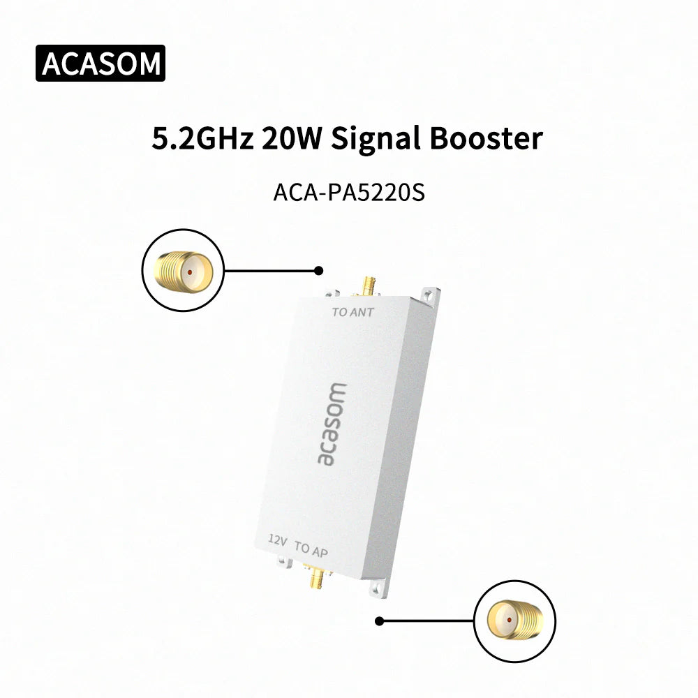 ACASOM 5.2GHz RF Drone Booster, ACASOM 5150-5350MHz RF Booster, ACASOM signal booster for antenna with power supply and load