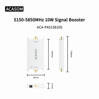 A drone signal amplifier extender for boosting RC transmitter and receiver signals on the 5.15-5.85GHz frequency band.