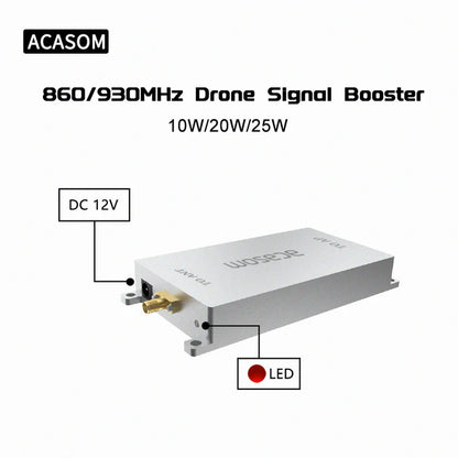 ACASOM 860-930MHz Drone Signal Booster, Drone signal booster amplifies image transmission range up to 10W, 20W, or 30W.