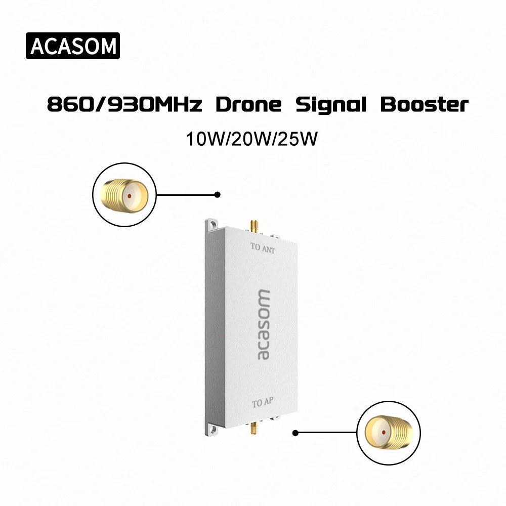 ACASOM 860-930MHz Drone Signal Booster, Drone signal booster for one-way communication with 25W output power, ideal for applications to an antenna.