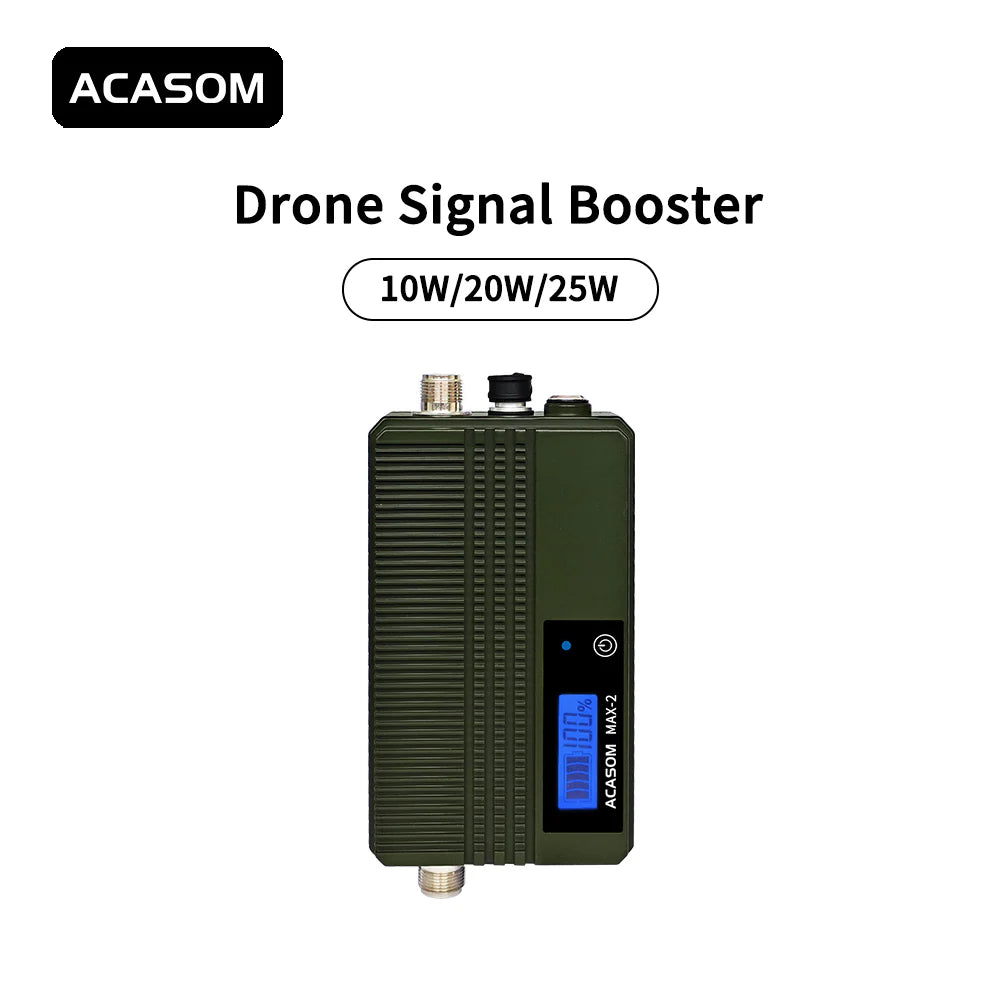 ACASOM MAX-2 1.4GHz Drone Signal Booster. Drone signal booster amplifies weak signals up to 10W or 20W for clearer video and control.