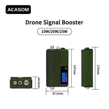 ACASOM MAX-2 1.4GHz Drone Signal Booster, ACASOM MAX-2 drone signal booster amplifies signal strength to 10W, 20W, or 25W for extended FPV image transmission.