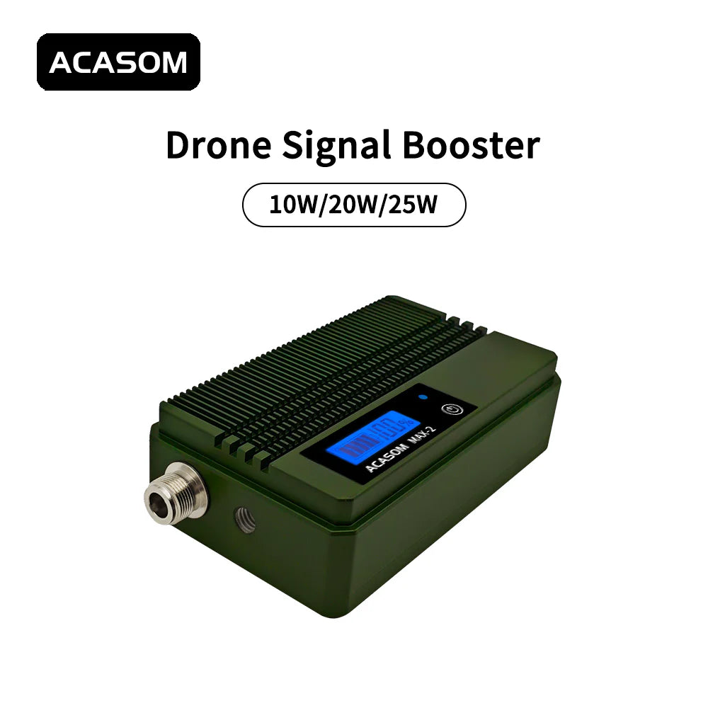 ACASOM MAX-2 2.4GHz Drone Signal Booster, This product amplifies signal strength with 3 power options (10W, 20W, and 25W) to extend FPV image transmission range.