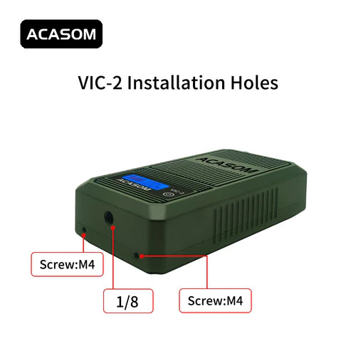 ACASOM Portable VIC-2 frequency jammer for FPV drones operates between 1100MHz to 1300MHz with M4 screw installation.