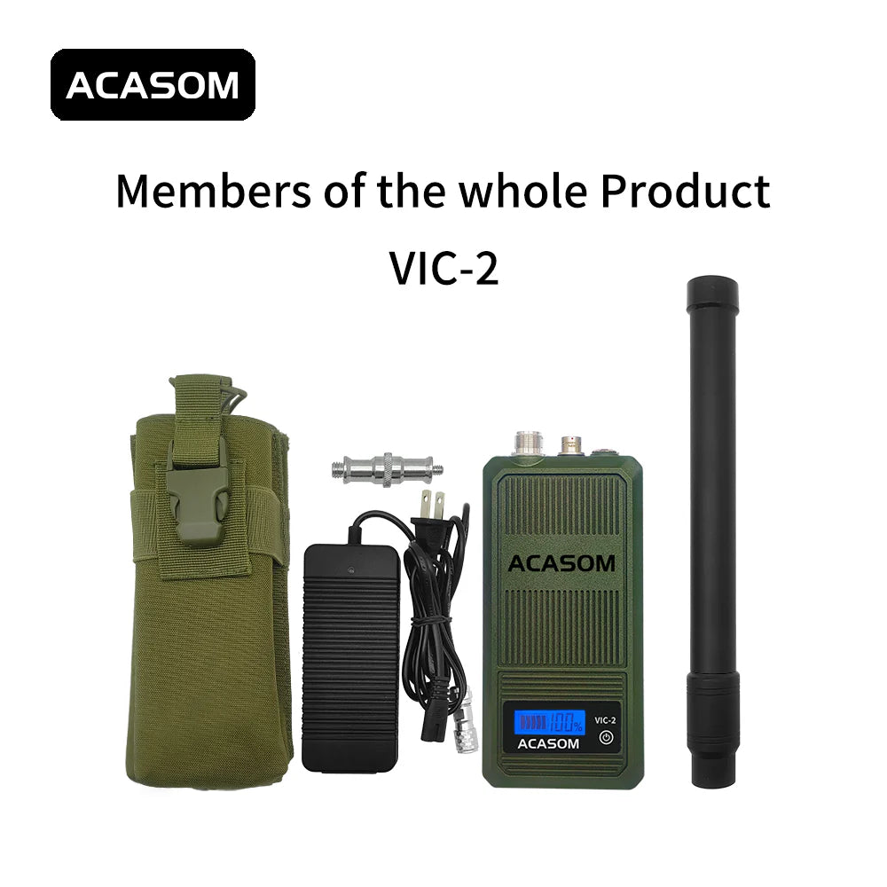 ACASOM Portable VIC-2 drone jammer device with adjustable RF output power options for signal sweep applications.