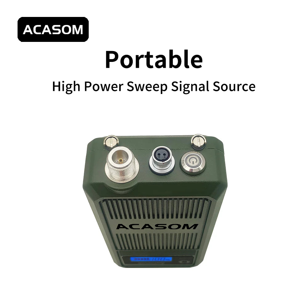 ACASOM Portable VIC-2 Jammer targets 2400-2500MHz frequency band, featuring high-power sweep signal source and adjustable power levels.