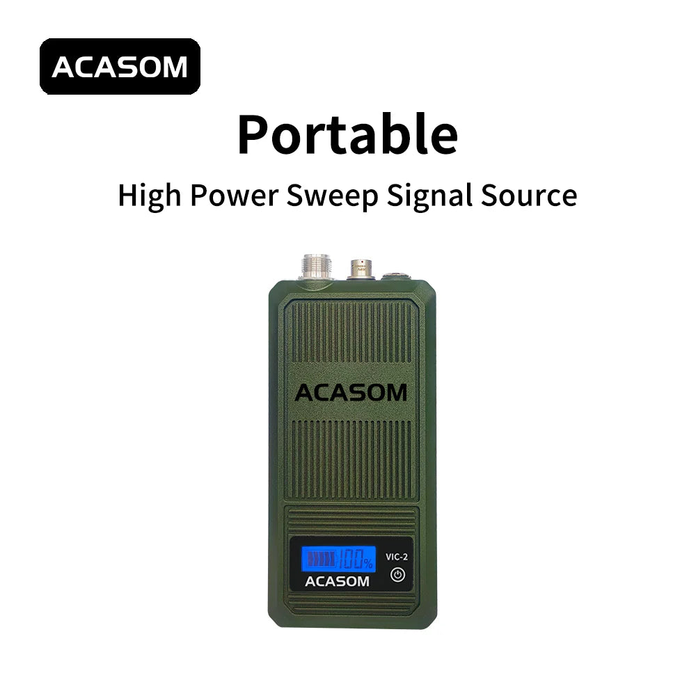 The ACASOM Portable VIC-2 Jammer prevents interference and ensures secure FPV drone operation by emitting a high-power sweep signal within the 300MHz-400MHz frequency range.