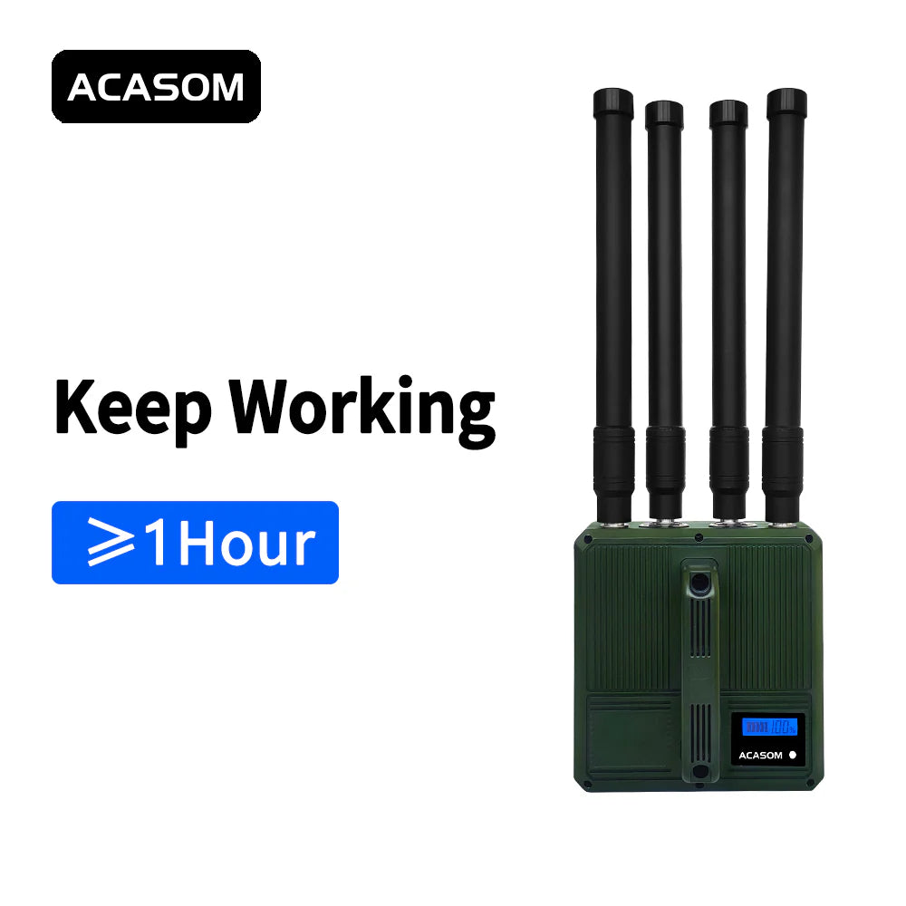 ACASOM Portable VIC-4 900M 1.2G 2.4G 5.8G, Portable VIC-4 signal jammer blocks 4 frequencies (900M, 1.2G, 2.4G, and 5.8G) with 20W or 50W output power for drone use.