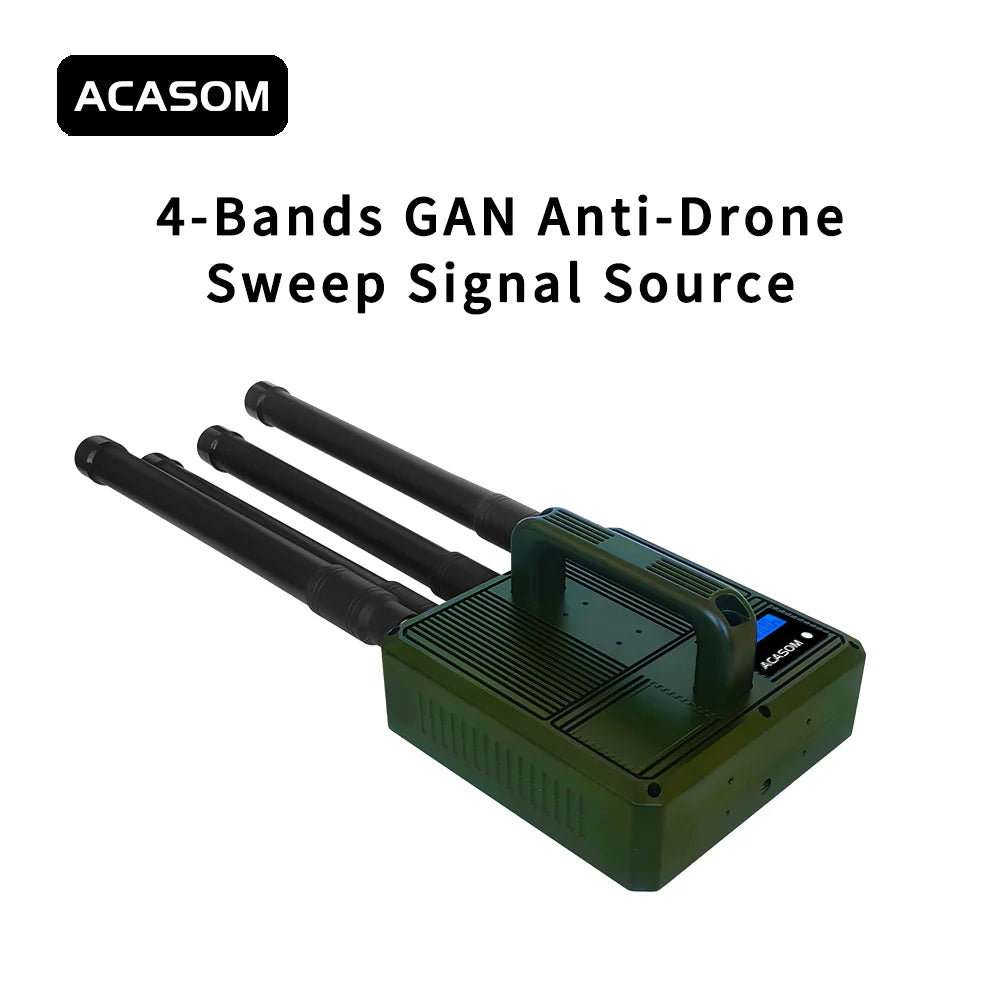 ACASOM Portable VIC-4 900M 1.2G 2.4G 5.8G, ACASOM device detects and jams drones using multi-band signals and GAN tech.