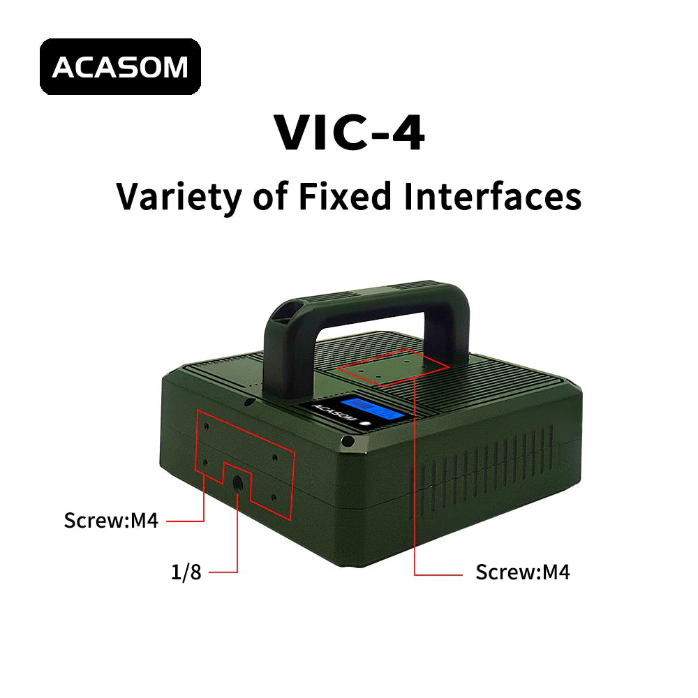 ACASOM Portable VIC-4 900M 1.2G 2.4G 5.8G, Portable wireless audio system offers multiple frequency options (900M, 1.2G, 5.8G) with screw type antenna connection.