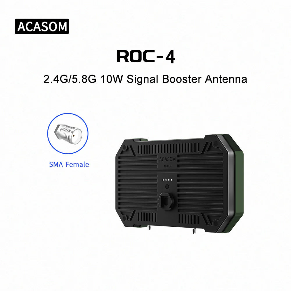 ACASOM ROC-4 Antenna, The ACASOM ROC-4 is a green signal booster antenna that operates on 2.4GHz and 5.8GHz frequencies, providing up to 10W of power.