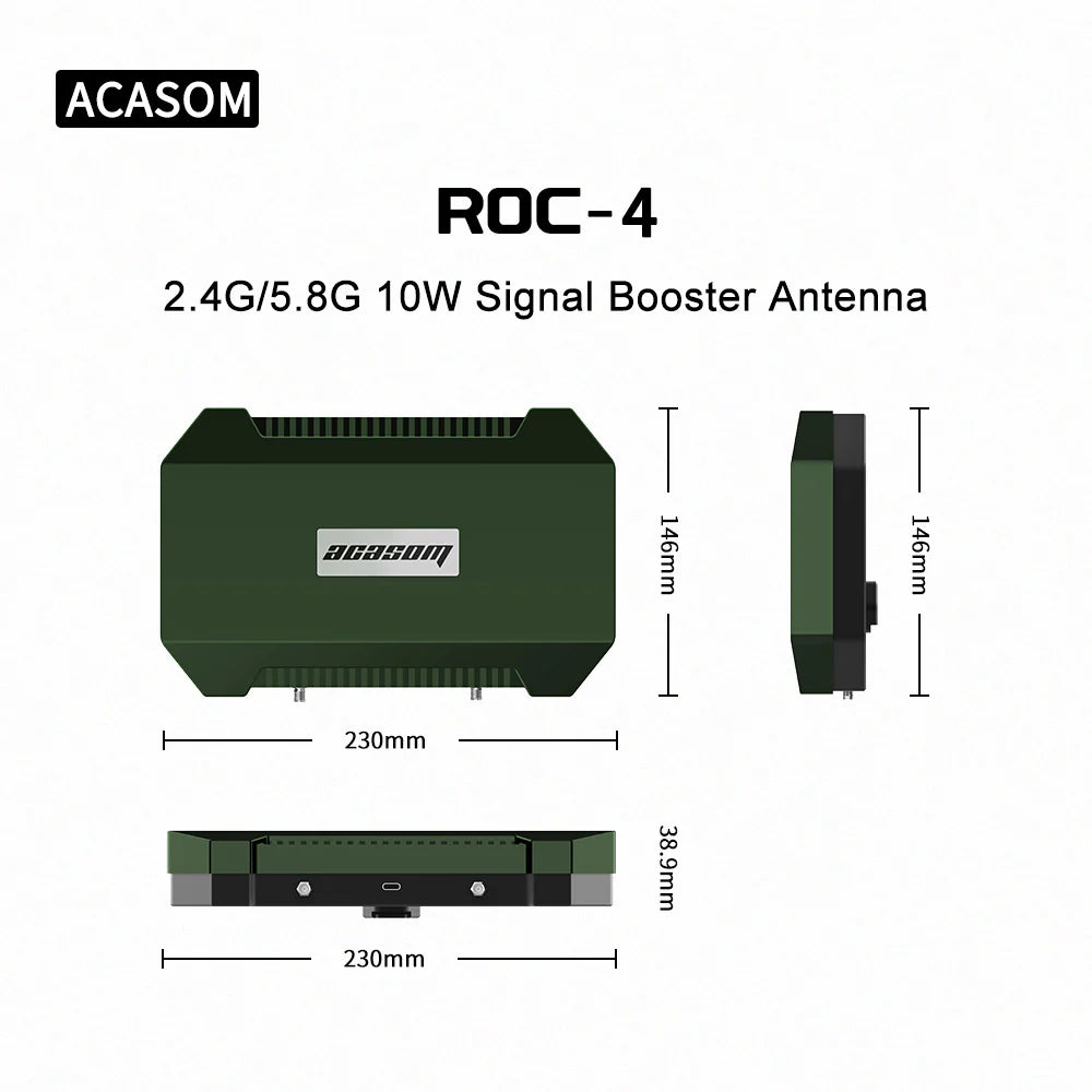 A dual-band signal booster antenna for 2.4G and 5.8G frequencies, with 10W power and 8000mAh battery.