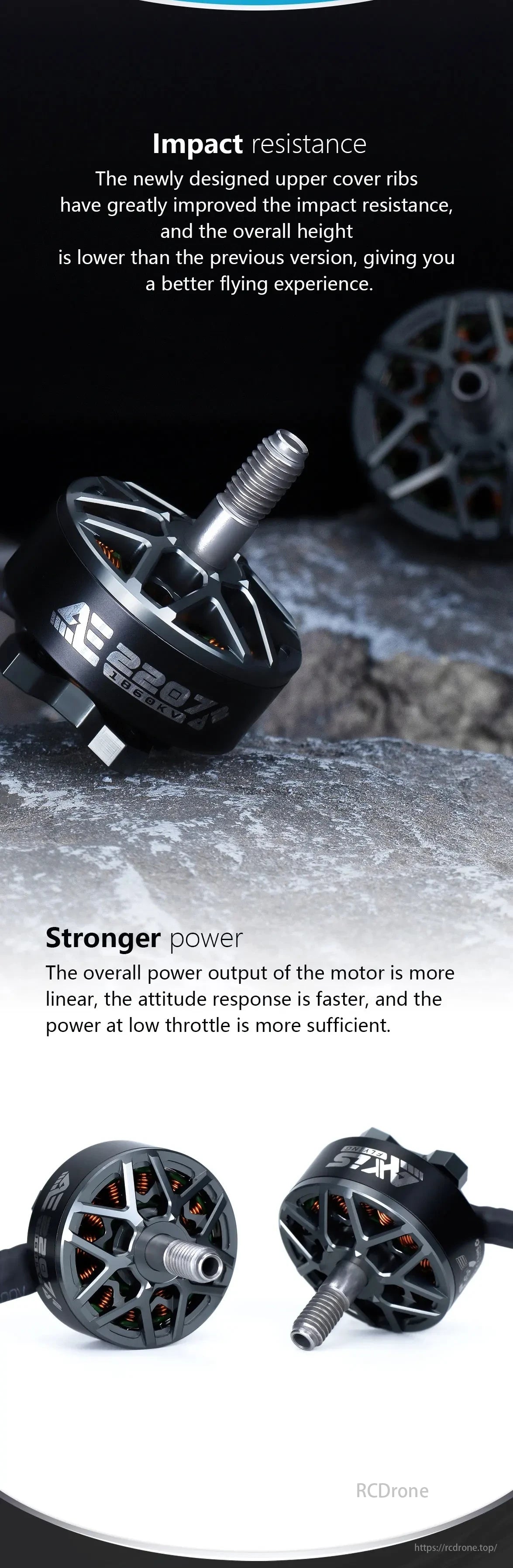AE2207 V2 Motor provides strong power, fast response, low-throttle performance, impact resistance, and an improved flight experience.