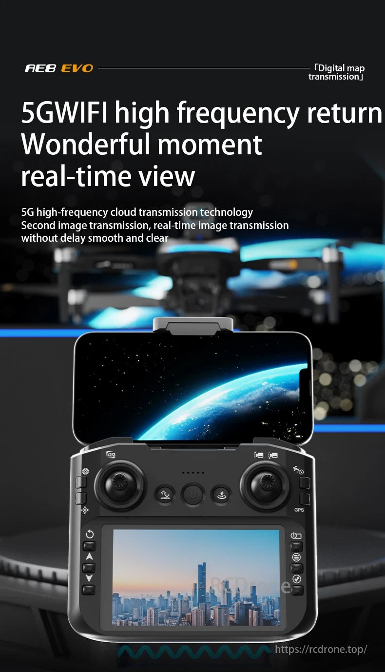 AE8 Drone, AE8 EVO provides 5G WiFi for real-time, smooth, and clear image transmission with high-frequency return.