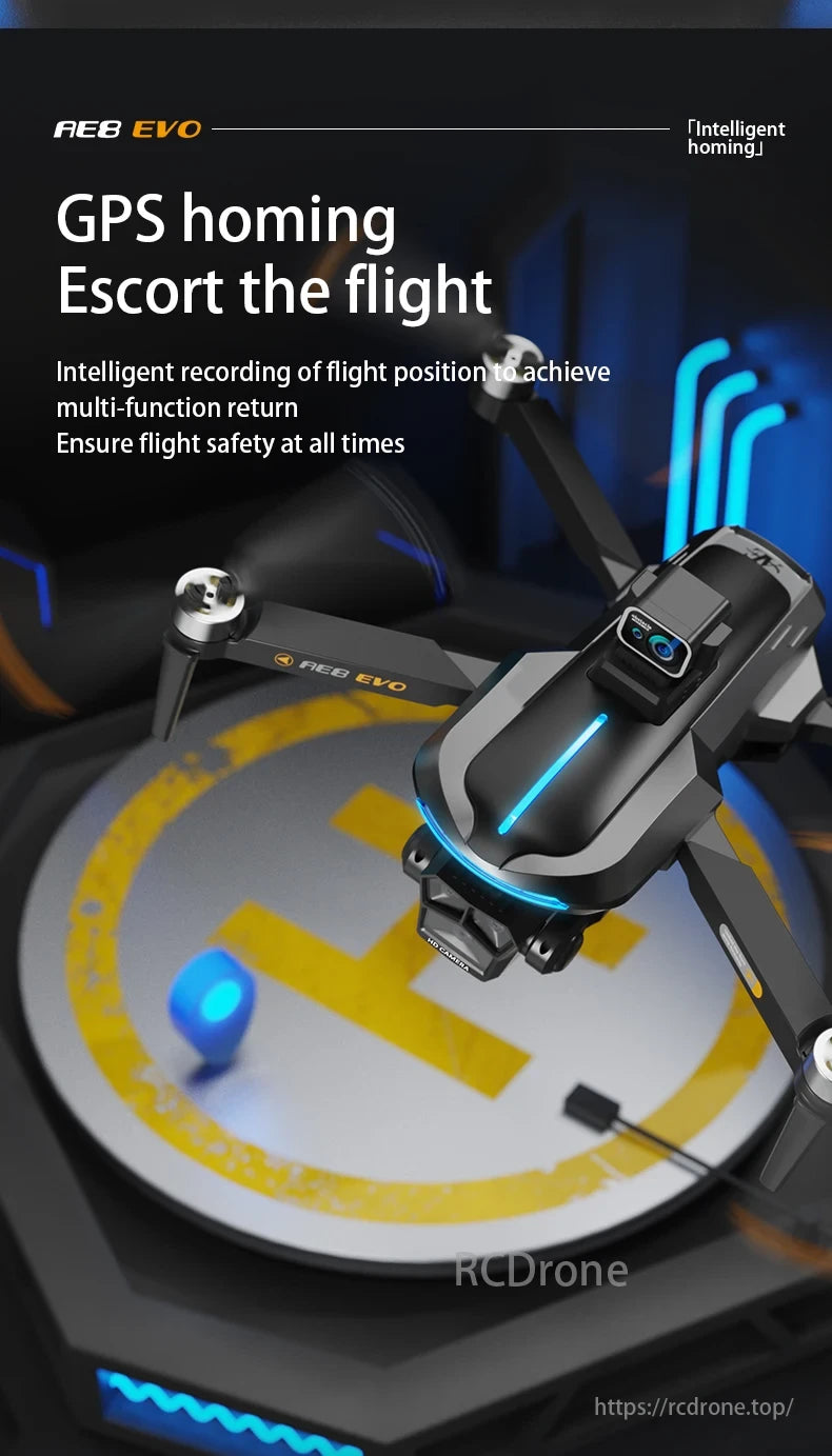 AE8 Drone, AE8 EVO GPS homing ensures safe flights with intelligent recording and multi-function return features.