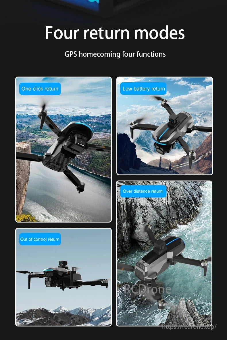 AE8 Drone, Drones feature four GPS return modes: one-click, low battery, over distance, and loss of control.