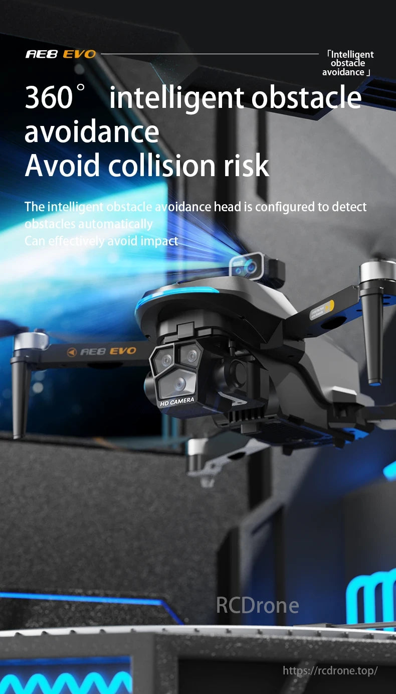 AE8 Drone, AE8 EVO has 360° obstacle avoidance, detecting and avoiding obstacles to prevent collisions effectively.