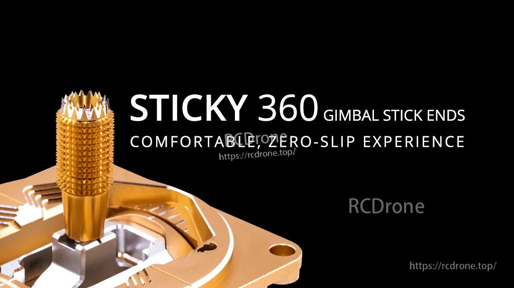 Sticky360 gimbal stick end on AG01 gimbal, knurled dual-ring design for a comfortable non-slip grip