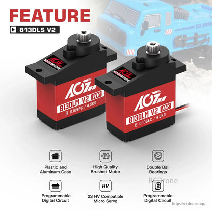 AGFRC B13DLM V2 - 4,5 кг, высокий крутящий момент, 13 г, титановая металлическая шестерня, 6,0 В, цифровой микросервопривод для 1/14, 1/24, 1/28 мини-RC автомобилей, гусеничных самолетов