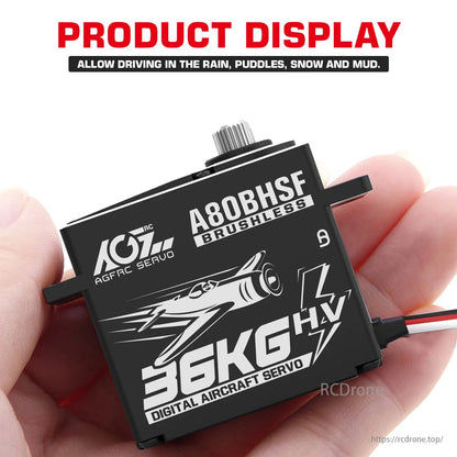 AGFRC Servo A80BHSF - 36 كجم HV سرعة عالية وعزم دوران عالي بدون فرشاة مؤازرة طائرات قياسية قابلة للبرمجة لطائرة RC 30-200CC