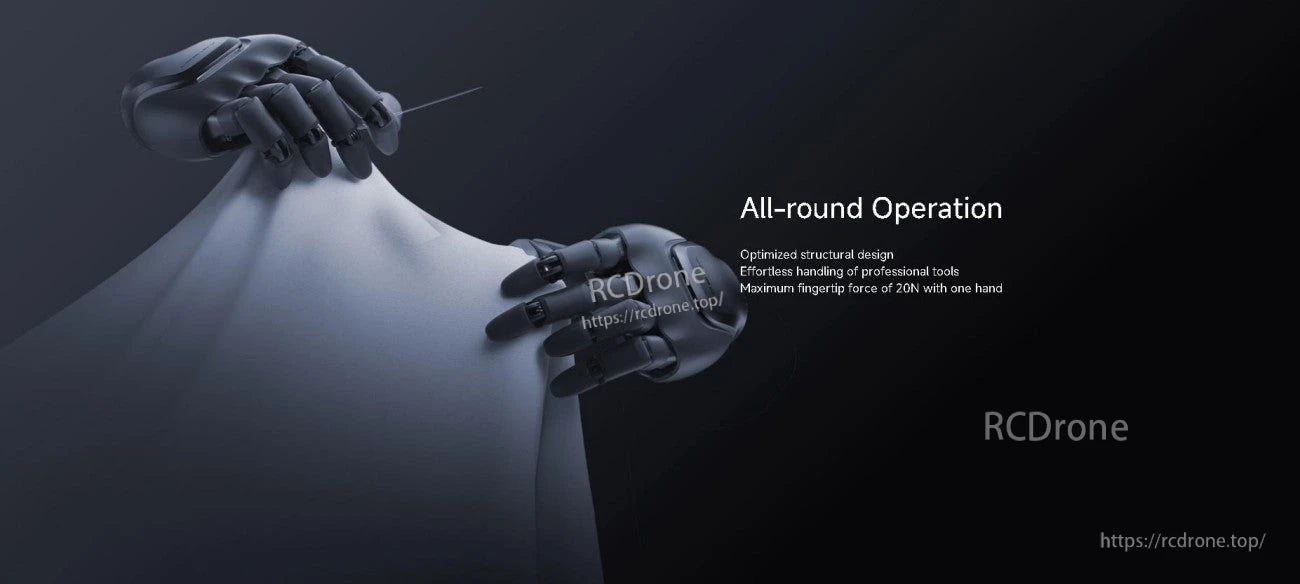 AGIBOT OmniHand Pro dexterous robotic hand gripping fabric, with text noting up to 20N maximum fingertip force