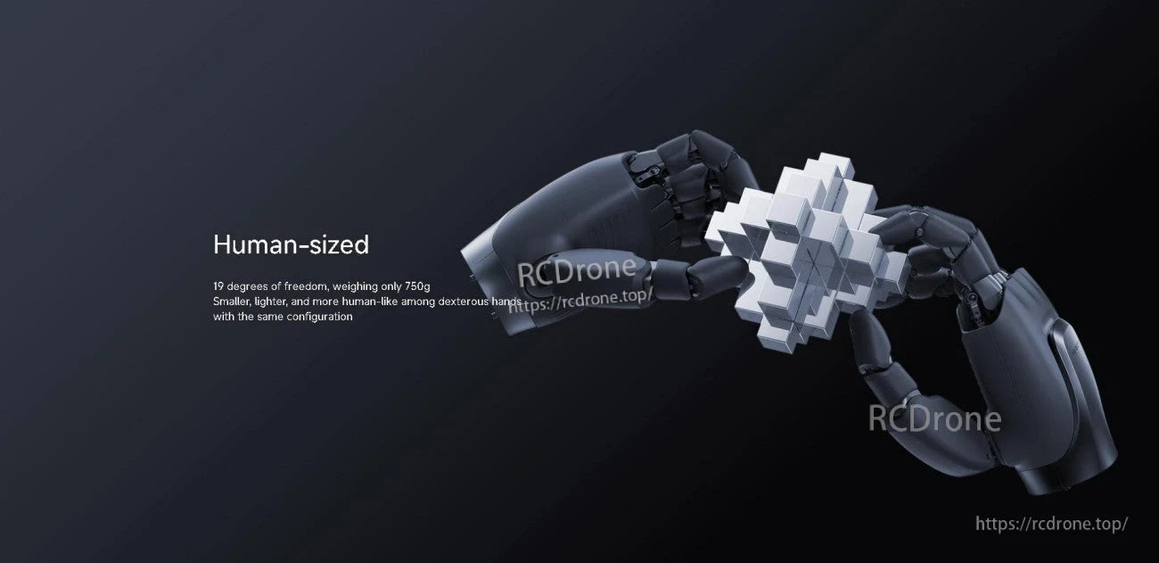 AGIBOT OmniHand Pro dexterous robotic hand grasping cube blocks, human-sized 19 DOF design, 750g